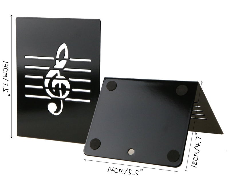 Apol Unique Music Notes Book Stands Metal Bookends for Kids School Library Desk Study Home Office Decoration Gift(Black) - Image 2